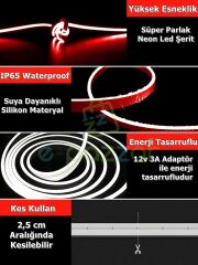 5 Metre Esnek Şerit Kırmızı Neon Suya Dayanıklı Led Aydınlatma & 12v 3a Tak Çalıştır Adaptör