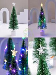 2 Adet 17 Cm Pilli Rgb Işıklı Masaüstü Konsept Christmas Noel Yılbaşı İğneli Karlı Çam Ağacı