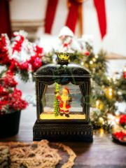 Yılbaşı Noel Baba & Çam Ağacı Tasarımlı Eskitme Gold Müzikli Sulu Simli Işıklı Küre Usb'li & Pilli