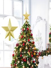 20 Cm Gold Dore Simli Işıltılı Noel Christmas Yılbaşı Ağaç Konsept Süsleme Tepe Yıldızı