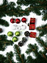 Premium 15 Parça Simli Parlak Strafor Toplar Ve Kozalak Noel Christmas Yılbaşı Ağaç Konsept Süsleme