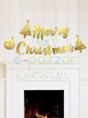 Merry Christmas Yazılı Gold Kaligrafi Parlak Kuşe Yılbaşı Noel Dekorasyon Konsept Süsleme Banner