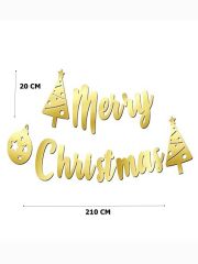 Merry Christmas Yazılı Gold Kaligrafi Parlak Kuşe Yılbaşı Noel Dekorasyon Konsept Süsleme Banner