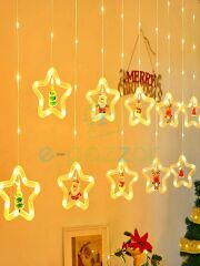 10 Saçaklı Yıldız Noel Figürlü Yılbaşı Organizasyon Konsept Süsleme 8 Mod Günışığı Perde Led Işık