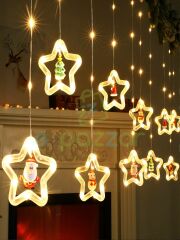 10 Saçaklı Yıldız Noel Figürlü Yılbaşı Organizasyon Konsept Süsleme 8 Mod Günışığı Perde Led Işık