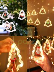 10 Saçaklı Çam Ağacı Noel Figürlü Yılbaşı Organizasyon Konsept Süsleme 8 Mod Günışığı Perde Led Işık
