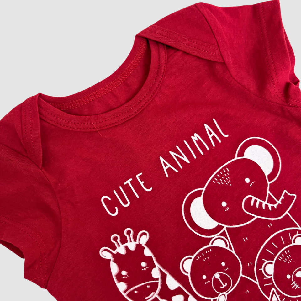 Organik Bebek Cute Animal Kırmızı Tulum