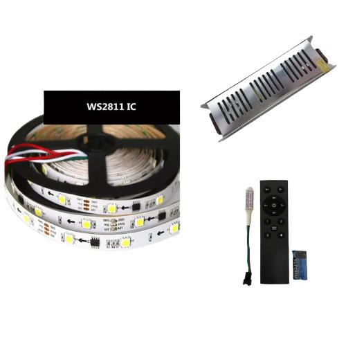 WS2811 Uzaktan Kumandalı Set Beyaz Akan Pixel Şerit Led 12 Volt 5M