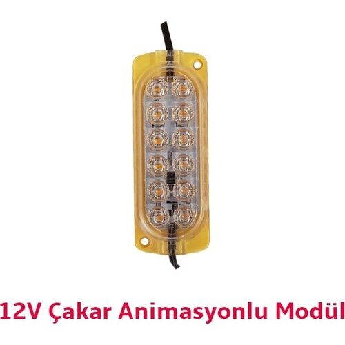 12 Volt Sarı 2.4 Watt Animasyonlu Çakar Modül 12 Ledli