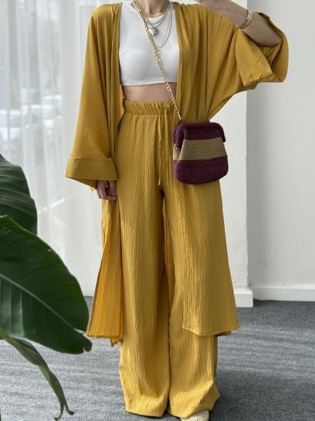 Gofre Kimono Takım - Hardal