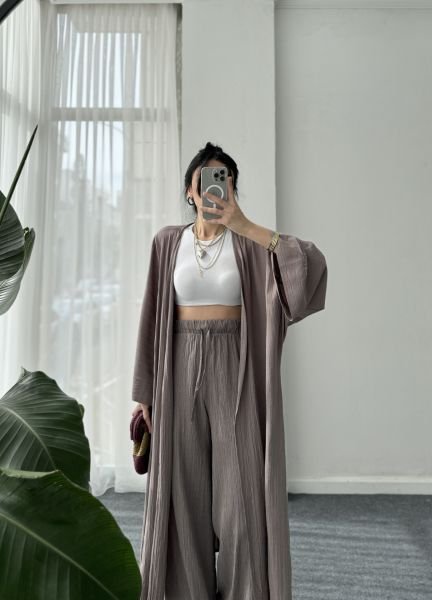 Gofre Kimono Takım - Mürdüm