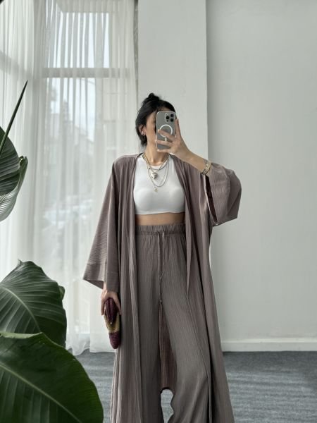 Gofre Kimono Takım - Mürdüm
