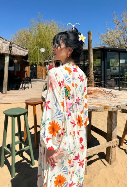 Katleya Model Çiçek Desen Elbise - Turuncu
