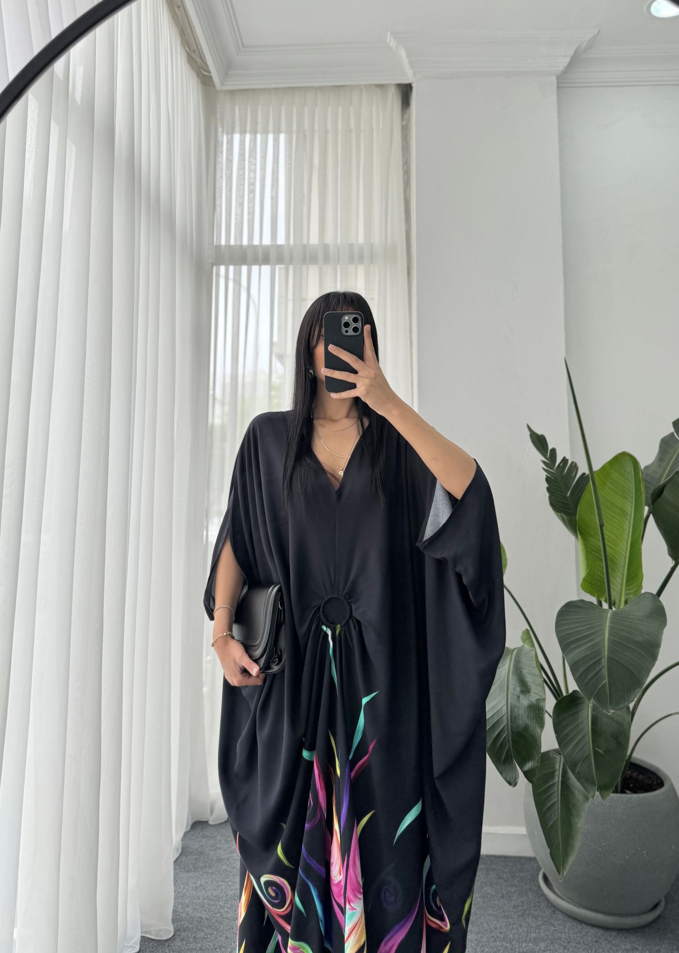 Toka Detay Oversize Elbise - Siyah