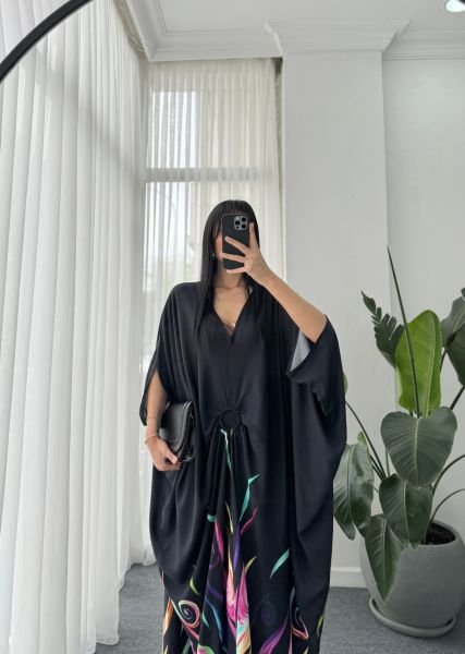 Toka Detay Oversize Elbise - Siyah