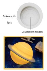 3D Print Satürn Dokunmatik Gezegen Ahşap Stantlı 3 Renk USB Şarjlı Gece Lambası (Kumandasız)