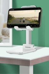 Beyaz  Aynalı Cep Telefonu Sabitleyici Stand Katlanabilir Ayarlanabilir Telefon Standı