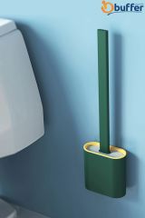 Duvara Monte Edilebilir Kapaklı Askılı Klozet Yumuşak Silikon Başlıklı Tuvalet Fırçası Seti