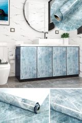 Mermer Desenli Masa Tezgah Mutfak Su Geçirmez Yapışkanlı Folyo Sticker Mavi 5x0,6m
