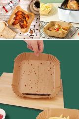 100 Adet Air Fryer Pişirme Kağıdı Tek Kullanımlık  Gıda Yağlı Kağıdı Kare Tabak Model