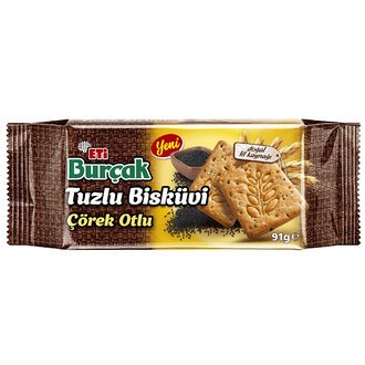 Eti Burçak Tam Buğday Çörek Otlu Tuzlu Bisküvi 91 Gr