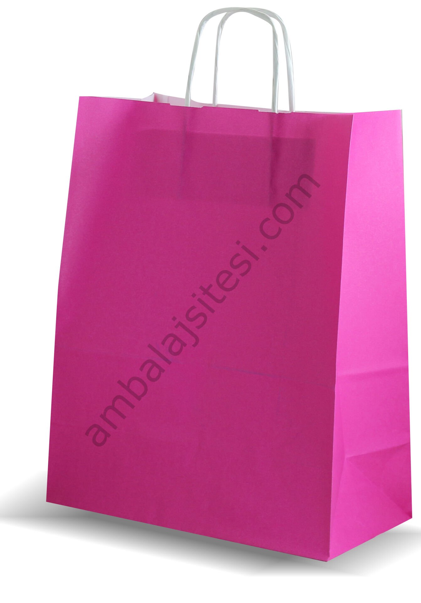 Çanta Beyaz Kraft 25x31x12 Cm Burgu Sap Pembe 50 Adet