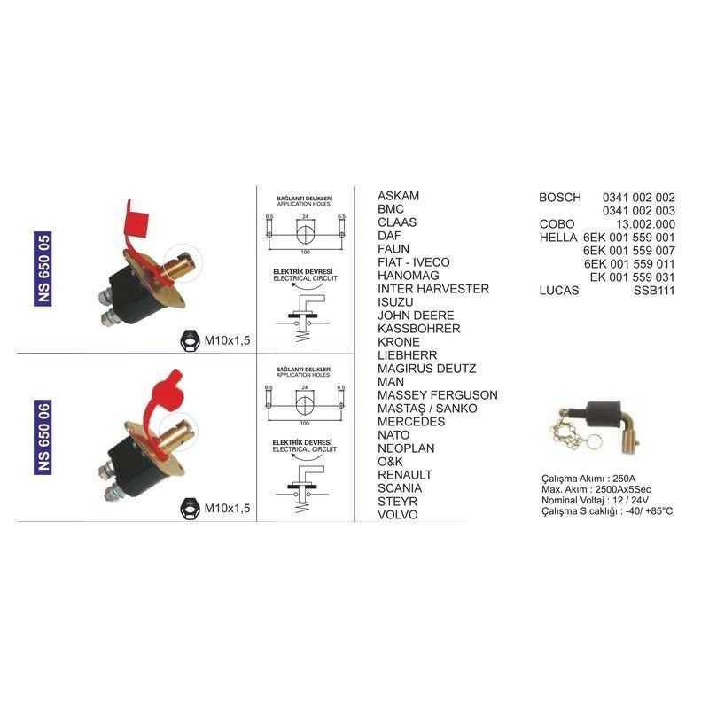 Akü Devre Kesicisi Kamyon-Tır-İş Makinaları-Hella-Cobo-Bosch/Unıversal 33186 - NS65006