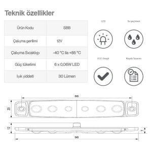 Sanel 12V Üniversal Parmak 6 Led Basamak Sarı SBB12Y6