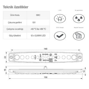 Sanel 12V Üniversal Parmak 12 Led Basamak Beyaz SBC12W12