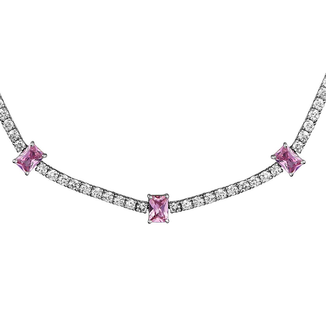 Pink Quart Taşlı Suyolu Pırlanta Kolye 4.88 Ct. E VS 18K