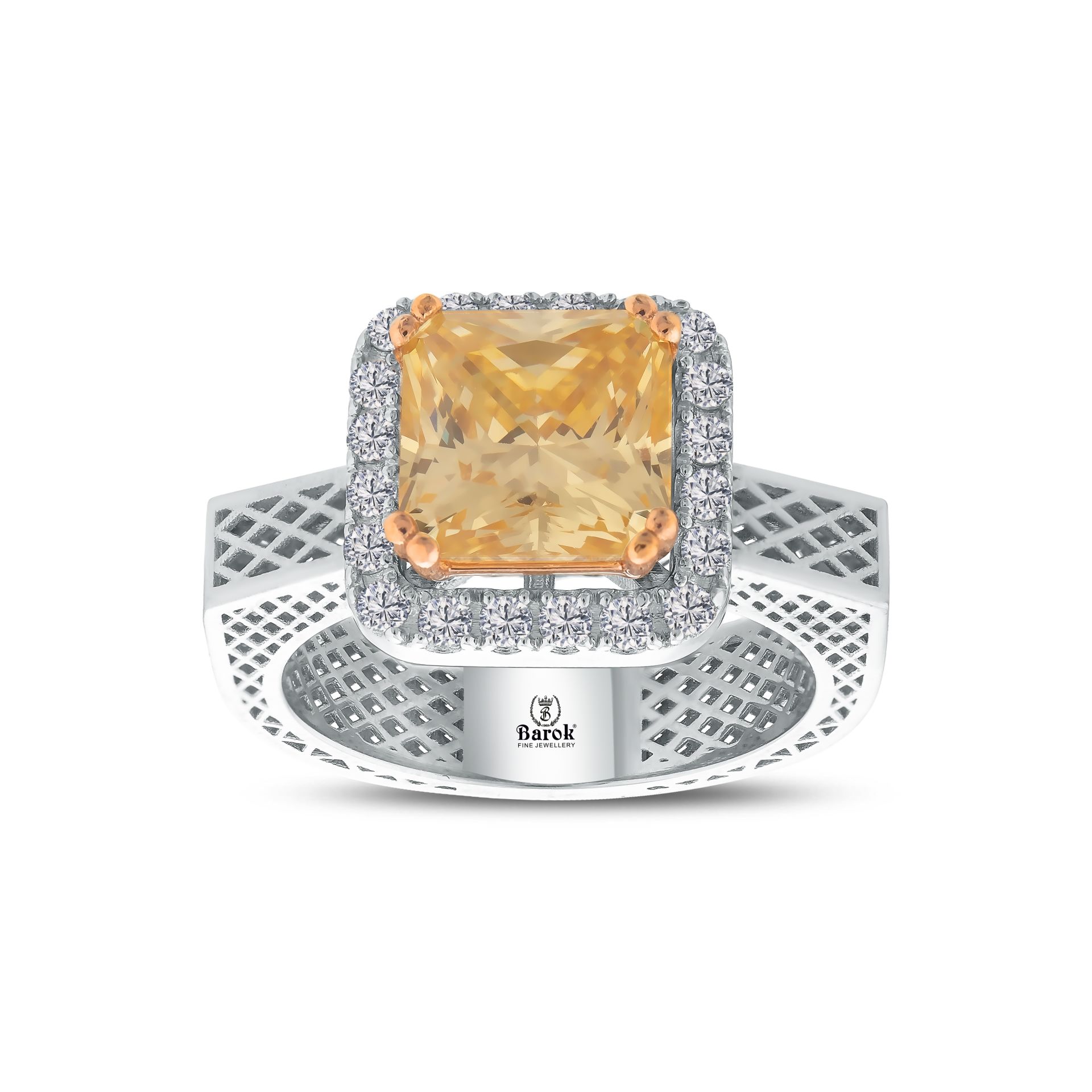 Pırlantalı Citrine Taşlı Yüzük 0,32 Ct. E VS1