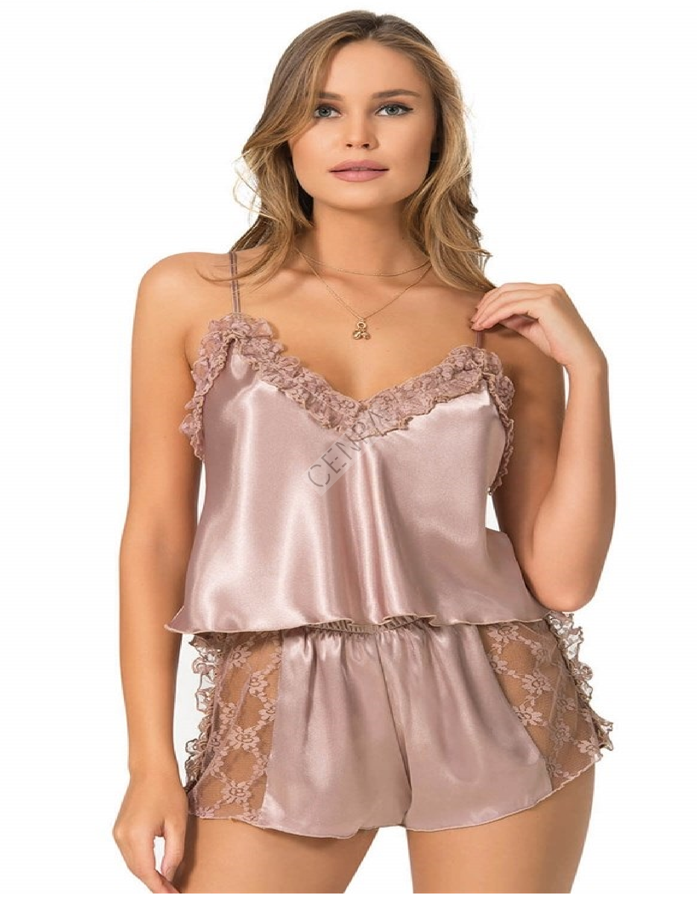 Ahu Vizon Saten Babydoll Şort Takımı-0025