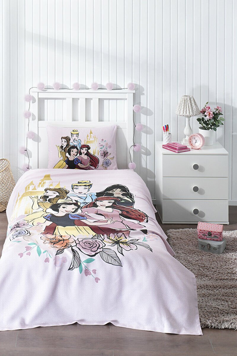 Özdilek Princess Rose Tek Kişilik Disney Lisanslı Lastikli Fitted Çarşaf Çocuk Pike Takımı