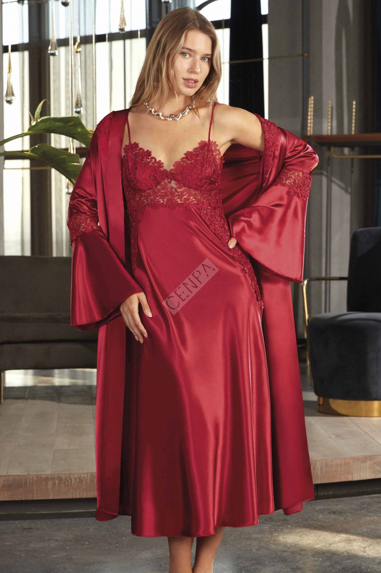 Nurteks 5196 Saten gecelik & Sabahlık