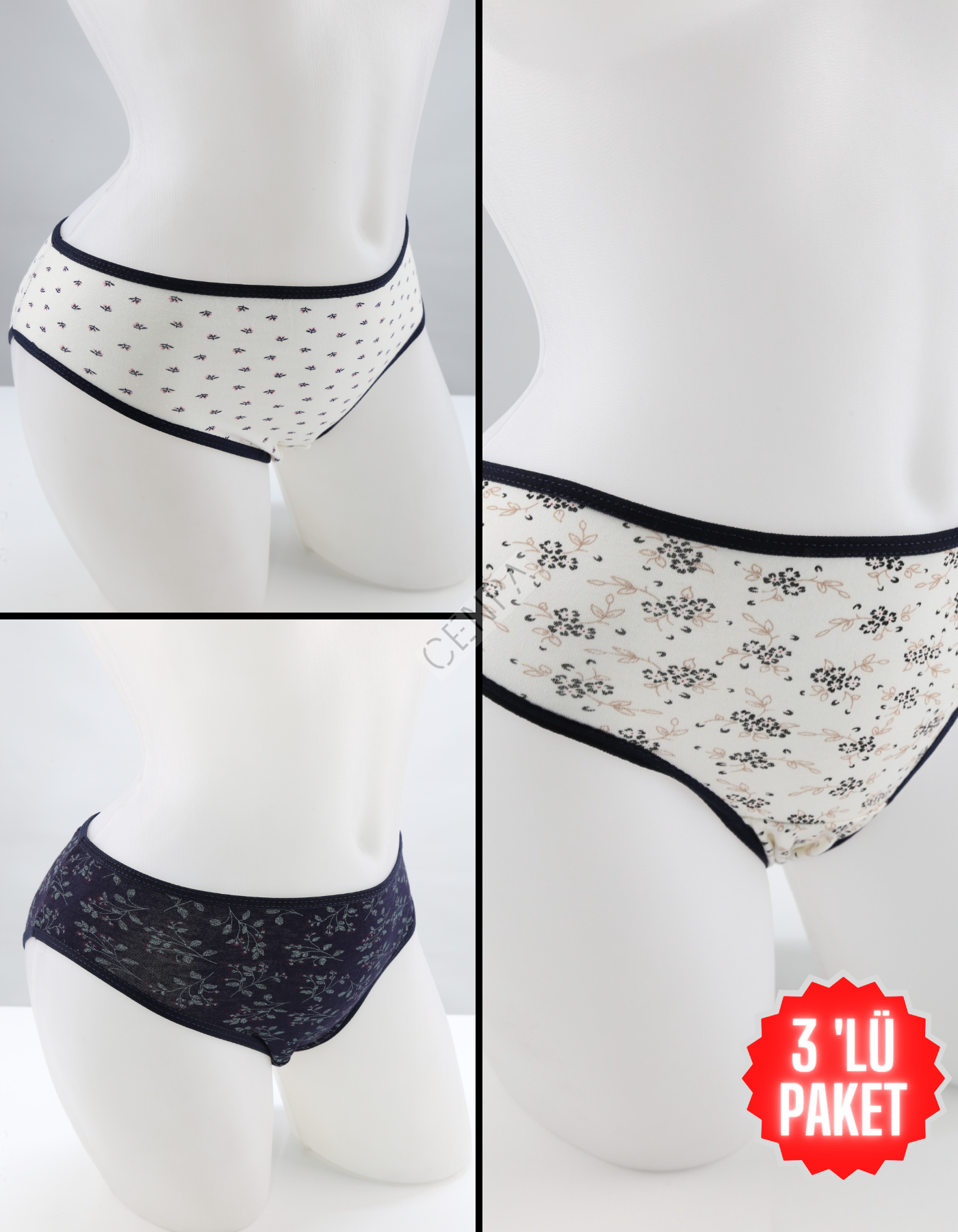 Ella west Bayan 3 'lü Paket Pamuklu Slip Lacivert