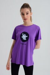 b-fit Kadın Baskılı T-Shirt Wormie Hayalet - MOR