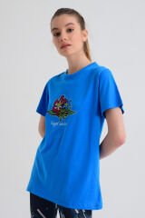 b-fit Kadın Kısa Kollu Baskılı T-Shirt Wormie Hayalet - MAVİ