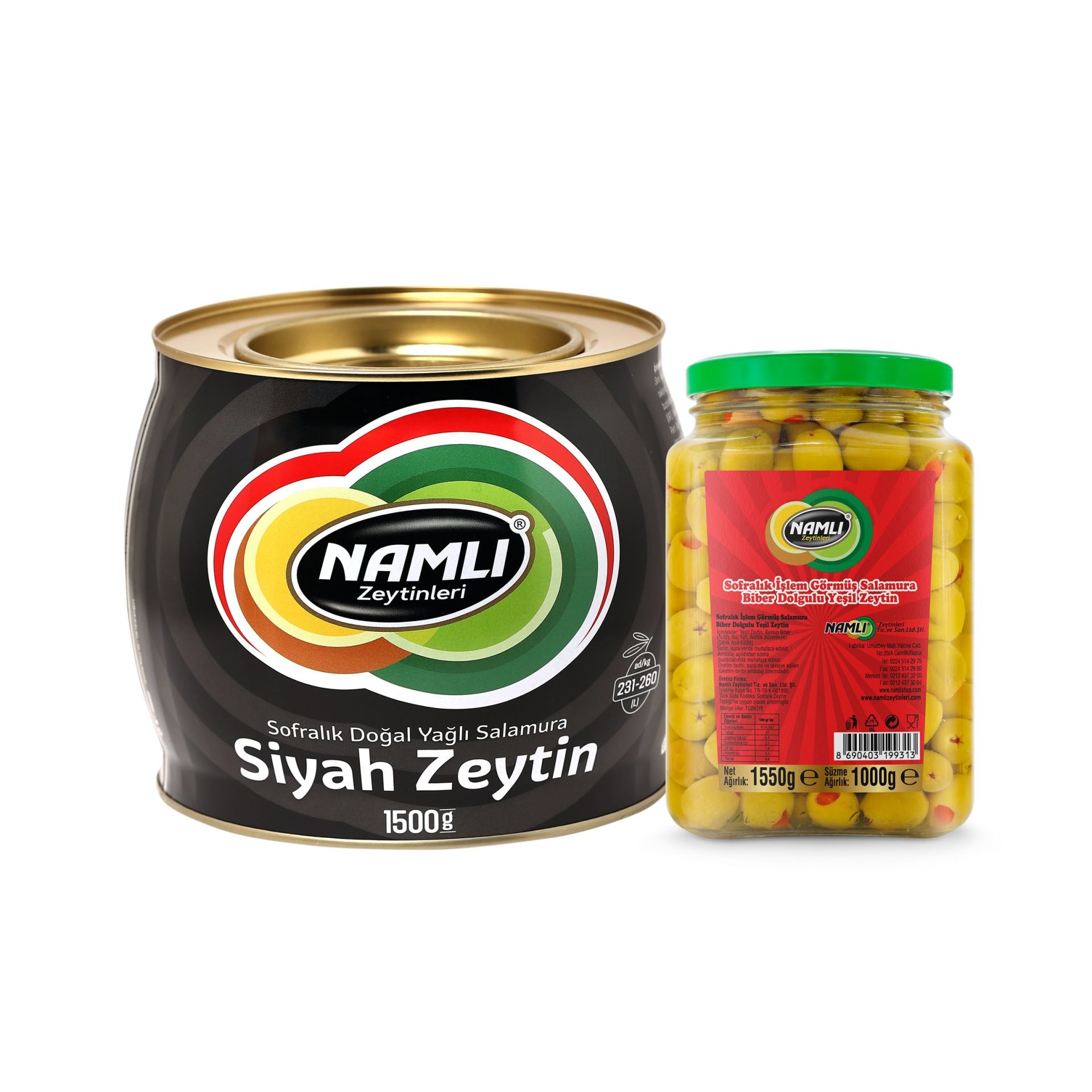 Siyah Fıçı Salamura Siyah Zeytin + Biber Dolgulu Yeşil Zeytin -1500 gr