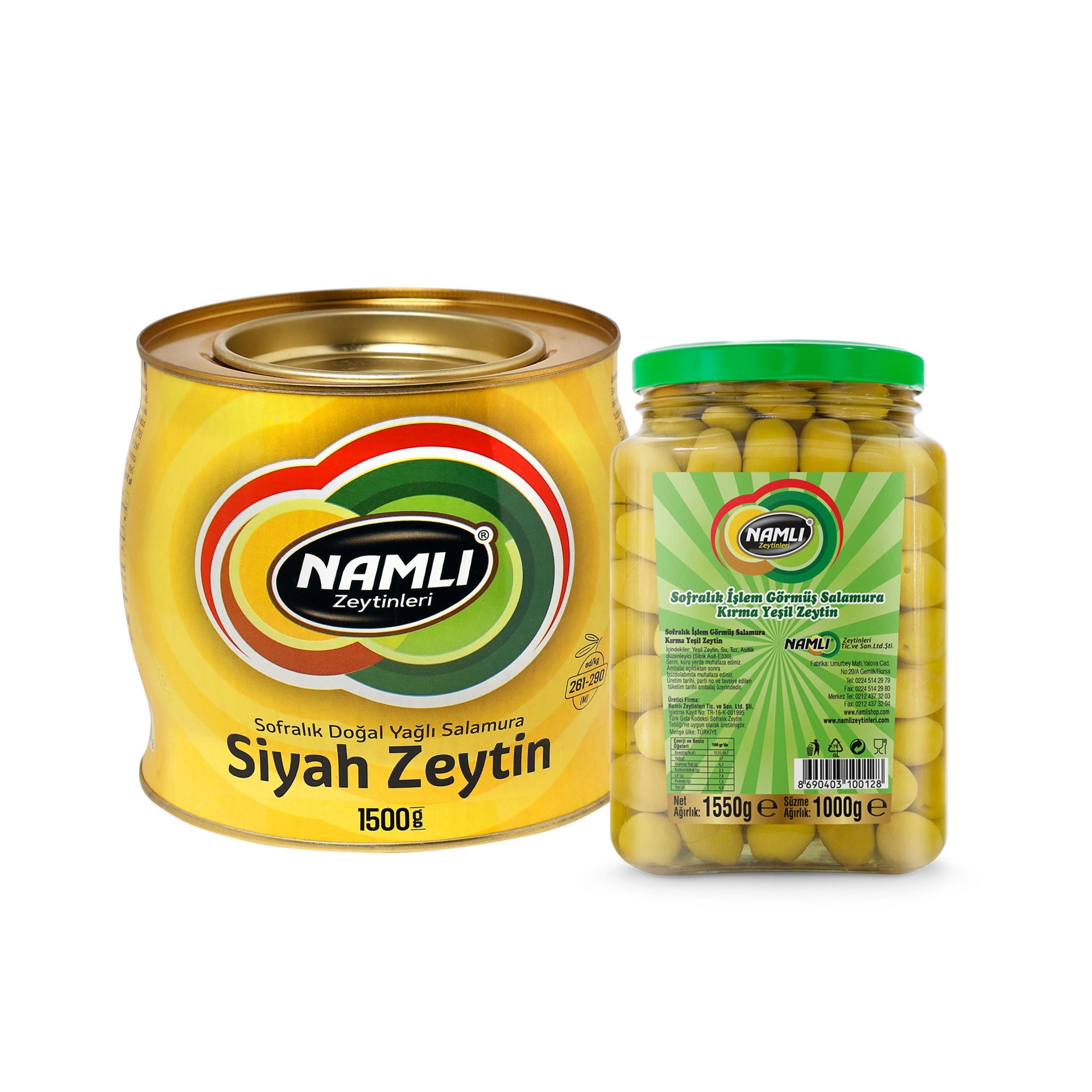 Sarı Fıçı Salamura Siyah Zeytin + Domat Kırma Yeşil Zeytin -1500 gr