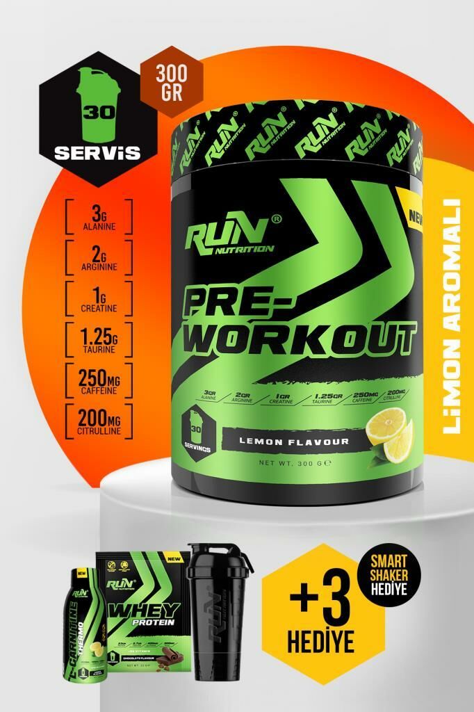 Pre-Workout Limon Aromalı - 300g - 30 Servis - Hediyeli