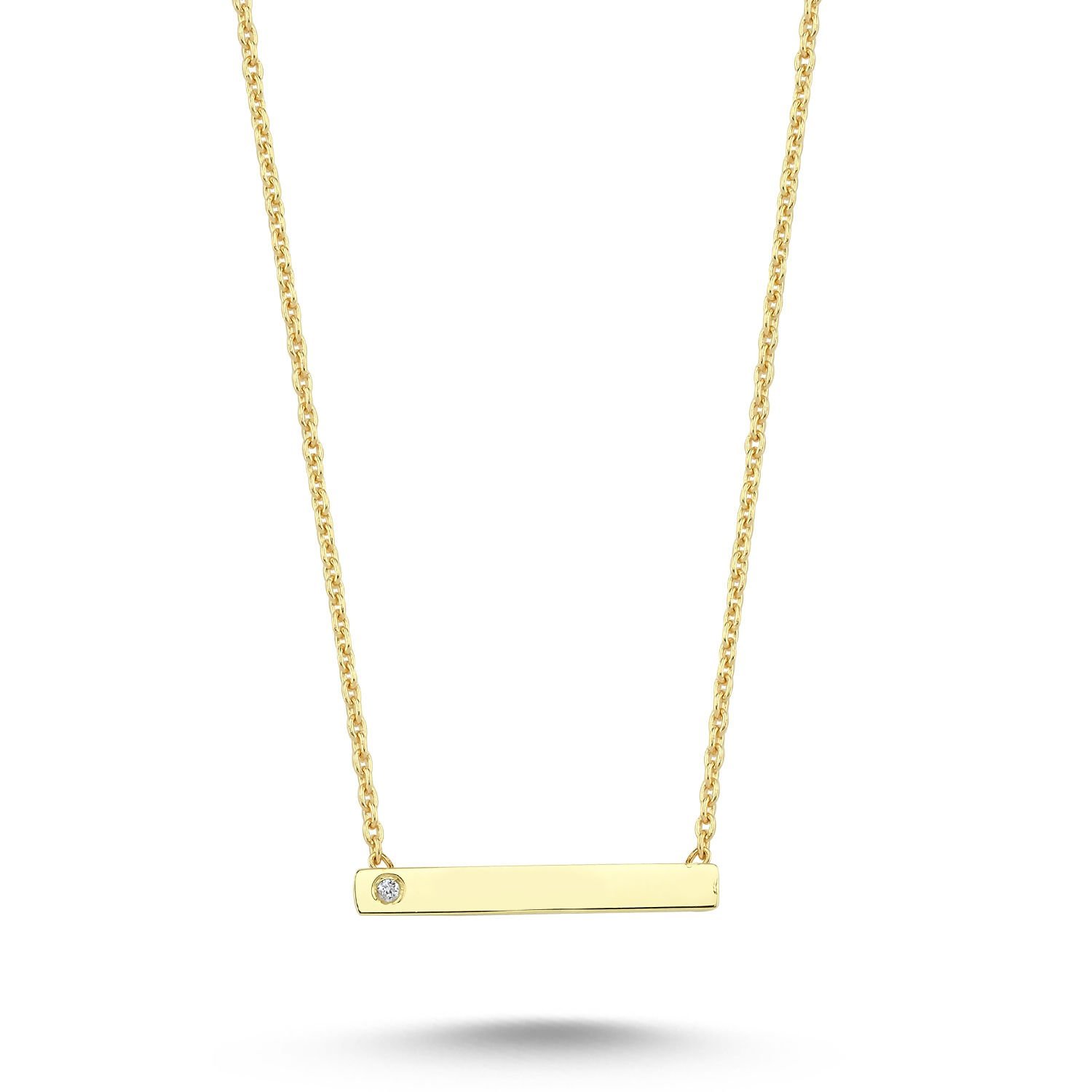 14K BAR DIAMOND STONE NECKLACE