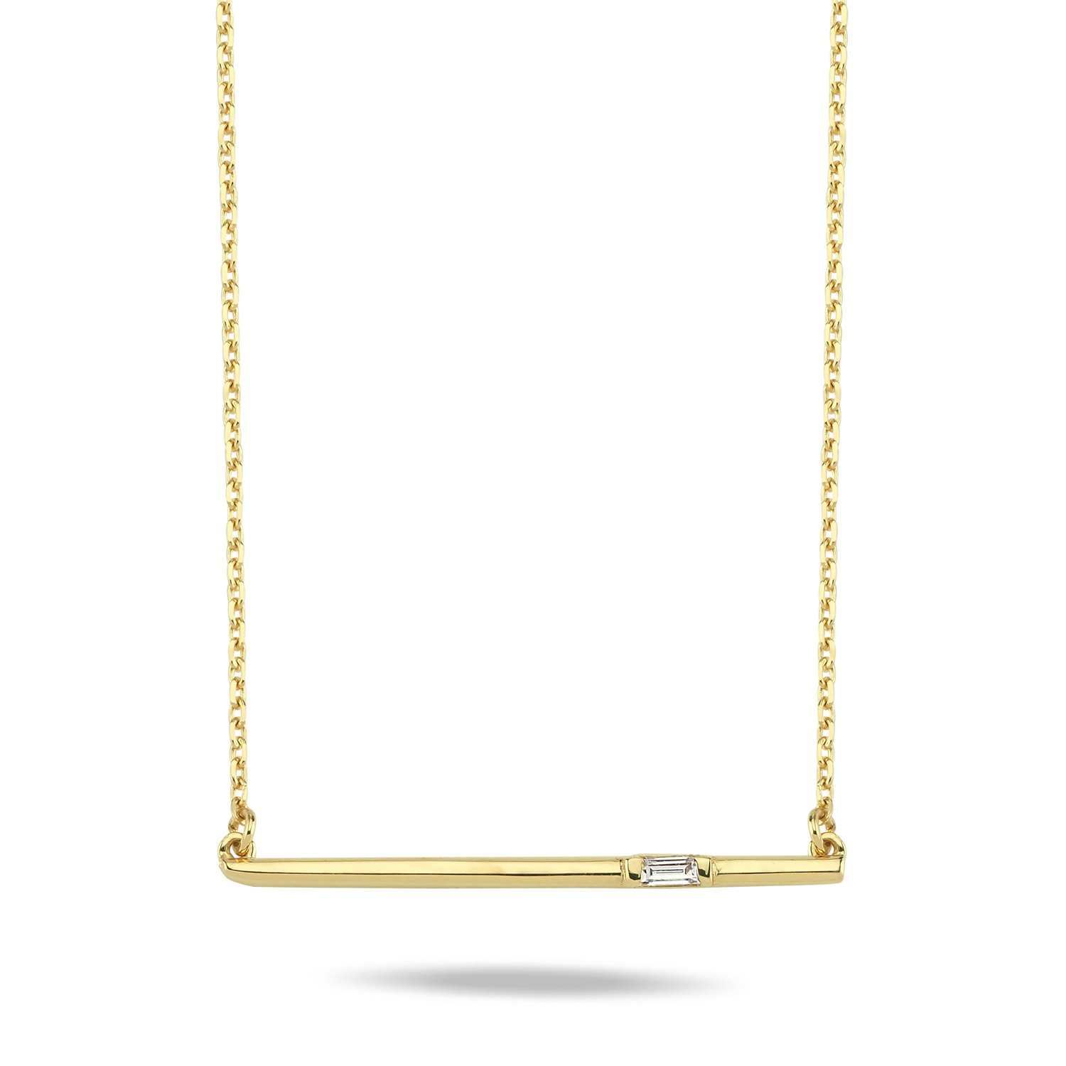 14K BAR BAGUETTE DIAMOND STONE NECKLACE