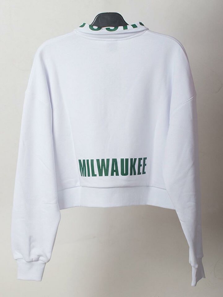 Milwaukee Basketbol Yarım Fermuarlı Crop Sweatshirt NT95