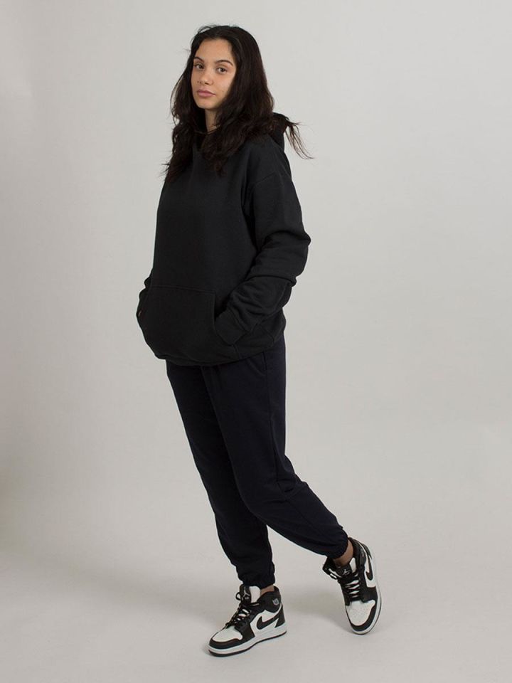 Siyah Basic Unisex Sweatshirt Hoodie 8666