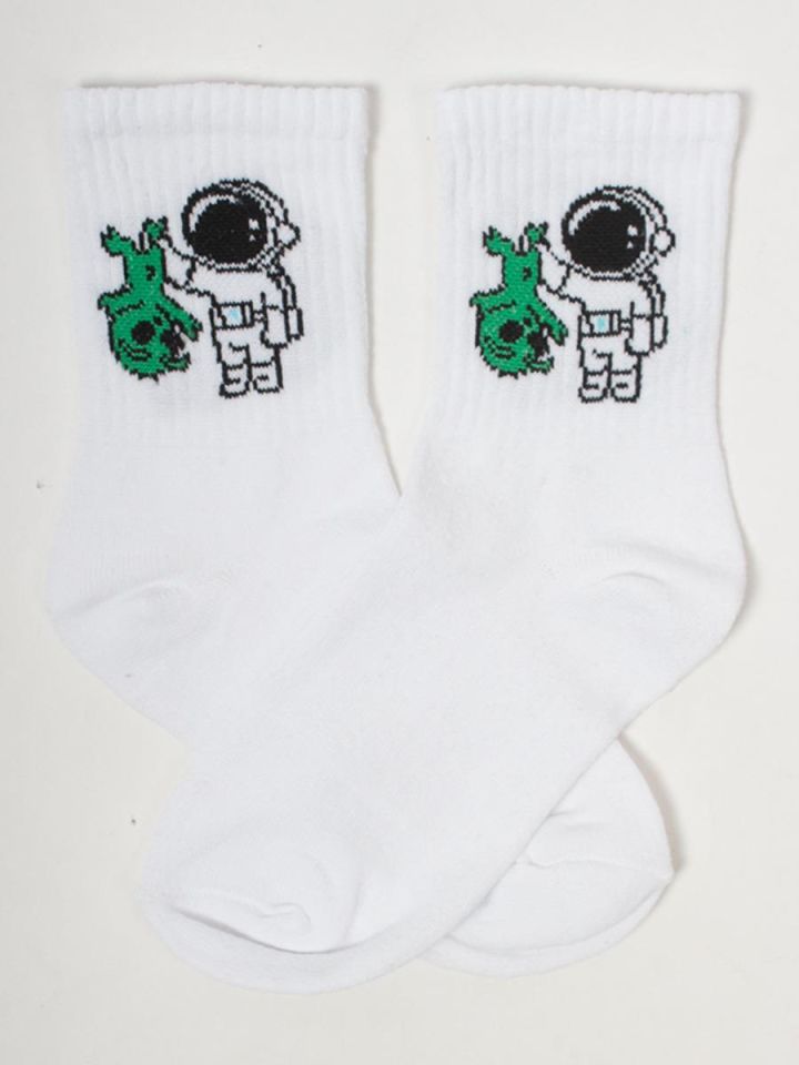 Astronot Uzaylı Desenli Kolej Çorap NT64