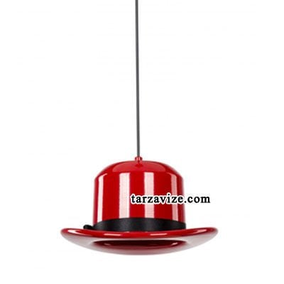 Tarzavize Dekoratif Şapka Kırmızı Tekli Retro Modern Sarkıt Avize