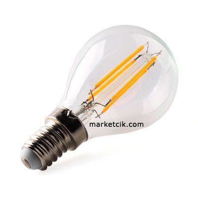 Marketcik 4-6 Watt E14 Duy Led Filament Ampul, İnce Duy Top Model Led Ampul