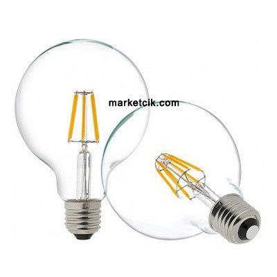 Marketcik 6 Watt E27 Duy G95 Glop Model Beyaz Işık Led Filament Ampul 9,5 cm