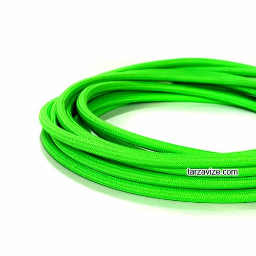 Tarzavize 2x0,50mm Fosforlu Yeşil Renk Dekoratif Örgülü Kumaş Kablo, 1 Metre