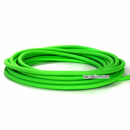 Tarzavize 2x0,50mm Fosforlu Yeşil Renk Dekoratif Örgülü Kumaş Kablo, 1 Metre